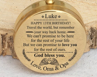 To my grandson 13th birthday gift custom mens gift personalized son name gift, nephew cute gift, sports compass, stepson gift, grandson gift