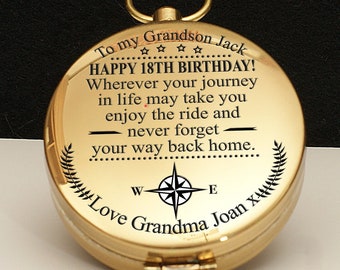 To my grandson 18th birthday, grandson 16th birthday, Copper compass birthday mens gift, custom name mens compass, grandson gifts idea