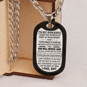 To my son gift from dad, men army Dog Tag,  custom name military Necklace, dad son gift idea Personalized keepsake Gift, son graduation gift
