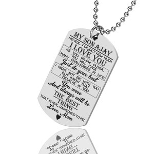 Men gif To My son poem Dog Tags, Army Pendant Necklace, personalized son name Christmas gift, daughter mom gifts idea, womens necklace