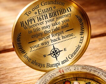 Custom our Grandson Birthday Engraved Compass, Gift From Grandma grandpa, Personalized Grandson 16th Birthday Gift