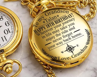 To my GrandSon Pocket Watch, Personalized Engraved Gift from grandMom, Graduation Birthday Keepsake GrandSon GIFTS