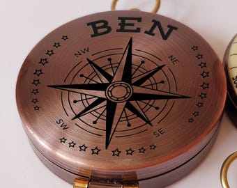 Gold Copper working compass: my grandson 18th birthday, grandson 16th birthday, mens birthday gift, custom name mens compass, mens gift