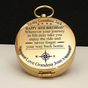 Pour les 18 ans de mon petit-fils, boussole pour homme avec nom personnalisé, cadeau personnalisé de petit-fils, cadeau mignon de neveu, boussole pour homme, cadeau de beau-fils, cadeau pour fils