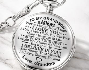 grandson Pocket watch, custom to my grandson birthday gift,  men's unique gift, men bonus gift,  to my grandson birthday gift