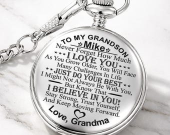 grandson Pocket watch, custom mens birthday gift,  men's unique gift, men bonus gift, my grandson grandma gifts