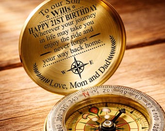 Custom to our son Birthday Engraved Compass, Gift From mom dad Personalized Grandson21th Birthday Gift