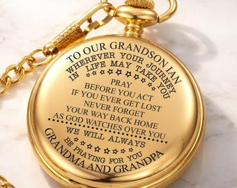 grandson Pocket watch, custom to my grandson birthday gift,  men's unique gift, men bonus gift,  to my son  birthday gift