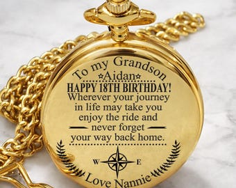 mens Pocket watch, To my grandson 18th birthday, grandson 16th birthday, birthday mens gift, custom name mens Pocket watch