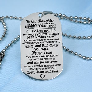 Best gift to my daughter army dog tag, girl Pendant Necklace From Mom Dad, custom daughter dog tag unique necklace, charm gift for her