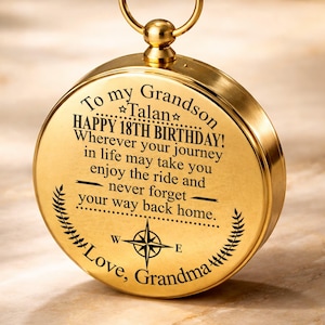Personalized Engraved compass, Birthday Keepsake gift, To my grandson 18th birthday, grandson 16th birthday, custom name mens compass