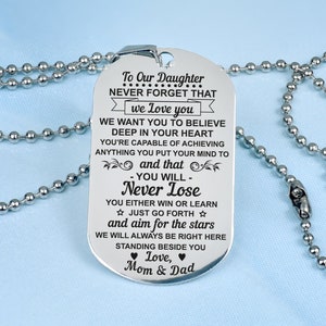 our daughter&#39;s Christmas gift, Best gift to my daughter army dog tag, girl Pendant Necklace From Mom Dad, custom daughter unique necklace