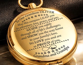 Custom mens compass,  Personalized unique grandson gift, Mens birthday gift, Grandson graduation gift Grangson cute gifts