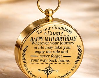 Custom to our Grandson Birthday Engraved Compass, Gift From Grandma grandpa Personalized Grandson 16th Birthday Gift