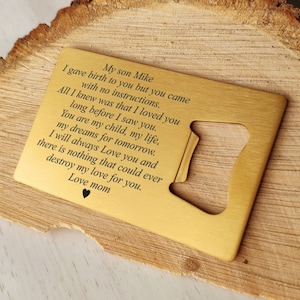 Regalo para mi hijo, regalo único para mi hijo, regalo de hijo de mamá, regalo original para hombre, regalo de cumpleaños para hombre, tarjeta de inserción de billetera personalizada para hijo