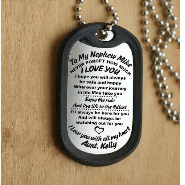 Nephew Custom gift son army Dog tag To My Son military Necklace daughter Gift From Mom Dad aunt gift idea gift for nephew kid Family Gifts