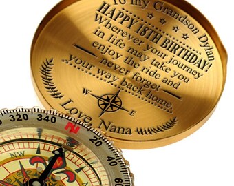 Personalized grandson compass, Birthday Keepsake gift, To my grandson 18th birthday, grandson 16th birthday, custom name mens compass