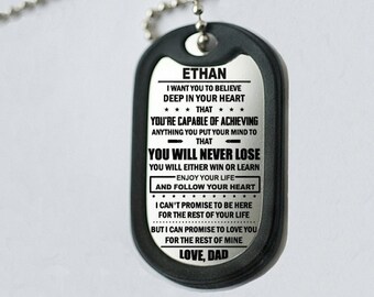 Dad gift for boys, Custom Dog tag, Son Pendant Necklace, Son Gift From DAD, son poem pendant necklace, bonus gift idea for him best man gift