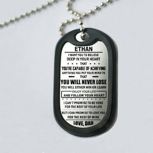 Dad gift for boys, Custom Dog tag, Son Pendant Necklace, Son Gift From DAD, son poem pendant necklace, bonus gift idea for him best man gift