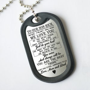 our son gift, mens army Dog tag, Pendant Necklace, Back to school stepSon Gift, From Mom Dad, grandson necklace, son gift, Family boys gift