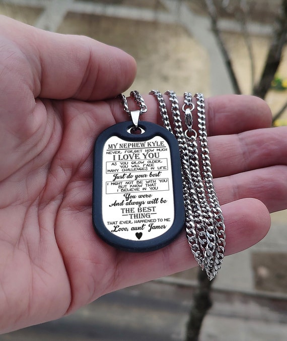 To my nephew gift, Unique gift for nephew, personalized mens army army Dog Tag, custom gift for my nephew from aunt,  nephew aunt gift idea