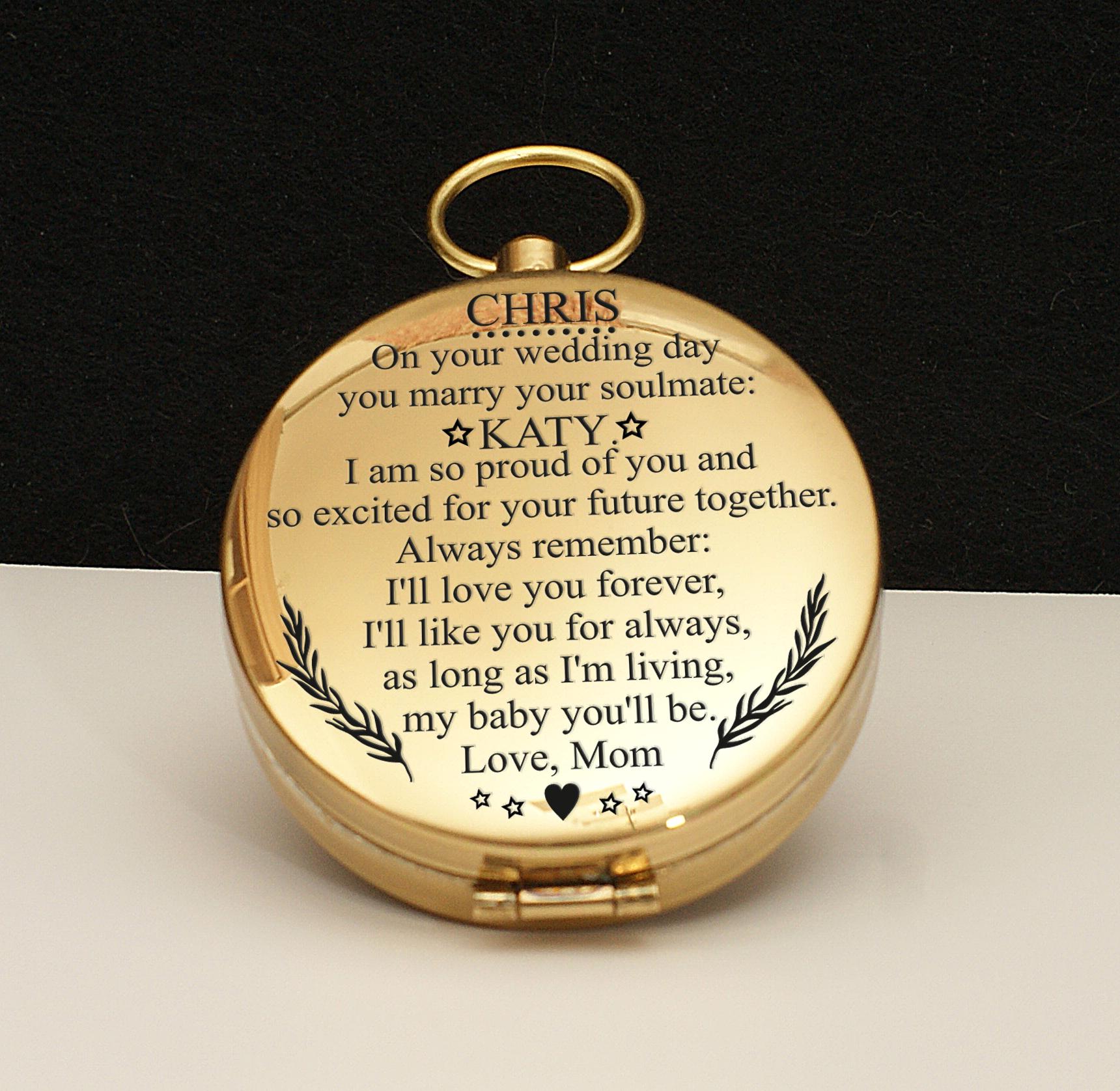 my Son wedding, son wedding day gift, gift to son from mom, men's compass, gift for him, custom mens compass bonus gifts, wedding gift