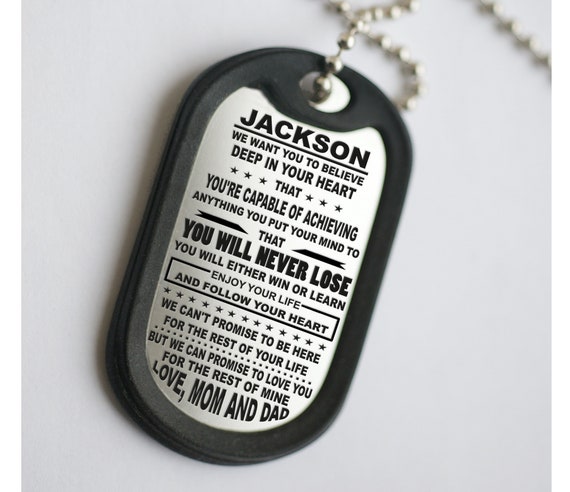Mens gift To us son parents gift Custom mens army Dog tag Pendant Necklace Gift From Dad Mom unique Birthday gift for him boys kids gift,