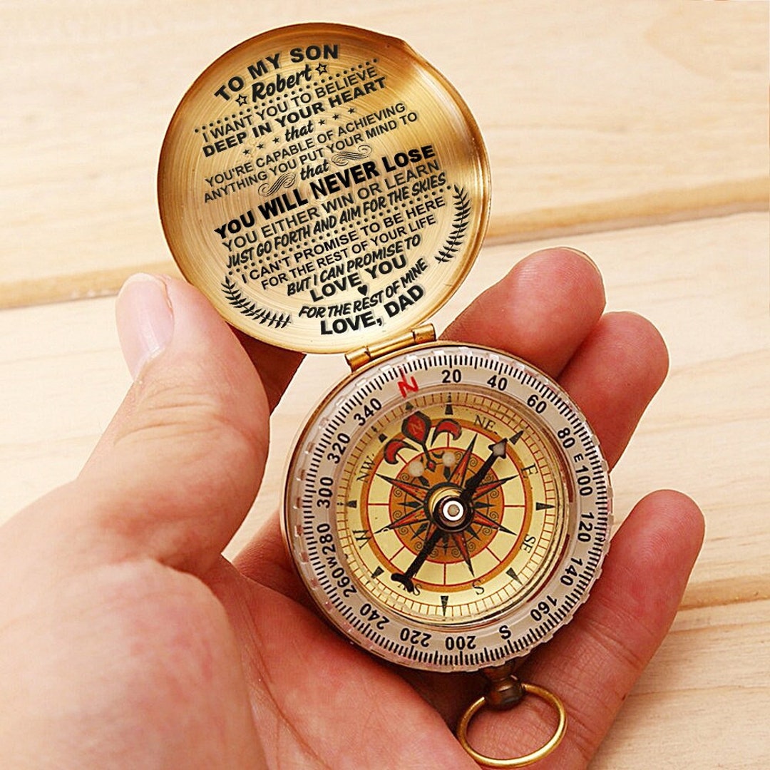 thumbnail image 2 of Engraved Brass Compass Gift From Dad - Sentimental Present For Son Or Daughter 2 of 11
