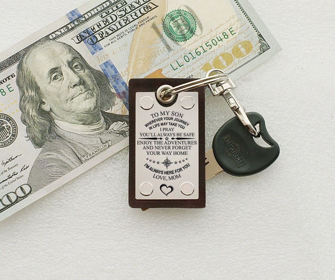 To My Son Mom Git Leather Engraved Keychain Son Keyring Etsy