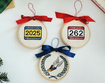 Marathon Runner Custom Race Bib Embroidered Hoop Ornament Memento Gift