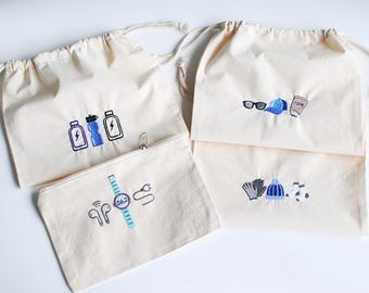 Marathon Race Travel Essentials Set - Gift for Runner - Marathon Running Training Organizing Kit- Embroidered Pouches Travel Bags