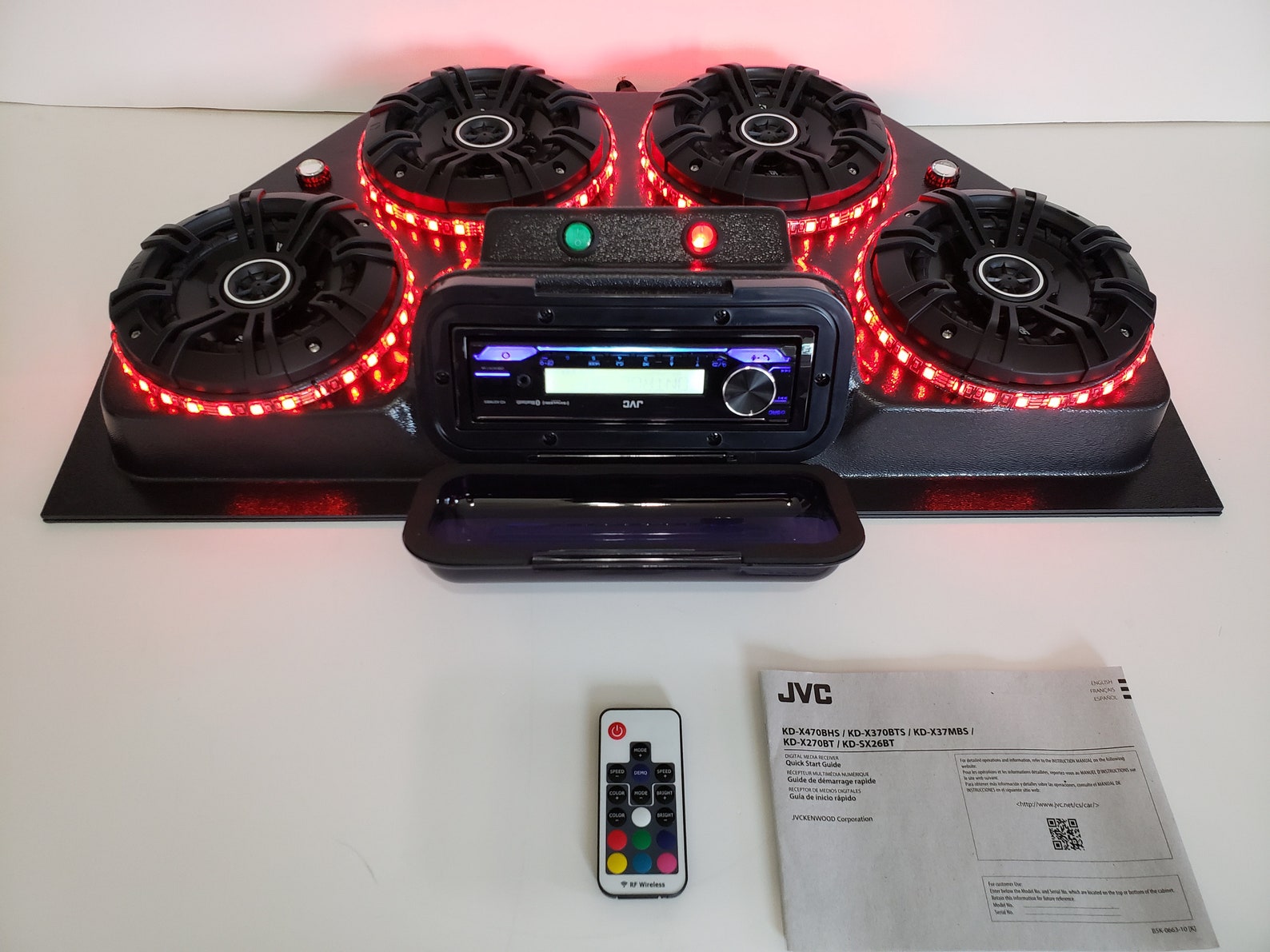 Golf Cart UTV Overhead Stereo Radio Console Bluetooth 4 Speaker JVC