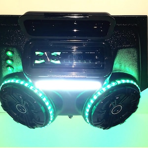 UTV Golf Cart Overhead Stereo Console: Kicker Speakers, Bluetooth, Green LED