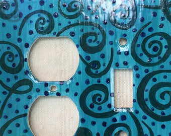 Ceramic Teal Outlet Lightswitch Cover with  Swirls