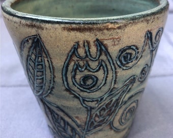 Teal & Agate Carved Ceramic Tumbler