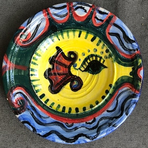 Tiny Fish Plate, Wheel Thrown Plate, Cat Food Dish, Flower Pot Tray, Gift for Fish Lovers, Small Decorative Wall Plate, Handmade Ceramics