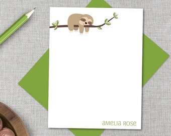 Personalized Stationery / Personalized Sloth Stationary Set / Custom Sloth Stationary / Cute Sloth Flat Notecard / Childrens Sloth Note Card