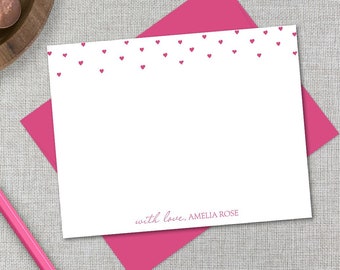 Personalized Stationery / Personalized Heart Stationary Set / Custom Heart Stationary / Cute Heart Flat Note Cards / Custom Note Card Gift