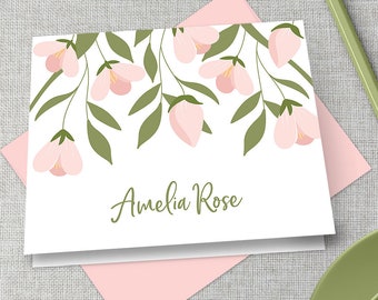 Personalized Stationery / Personalized Stationary Set / Spring Flowers Custom Stationary / Pink Flowers Personalized Thank You Note Cards