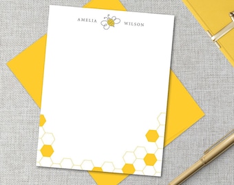 Papelería personalizada / Conjunto estacionario personalizado / Papelería de abeja / Tarjeta de nota plana de abeja personalizada / Tarjetas de nota de agradecimiento de abeja de nido de abeja