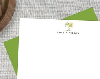 Personalized Stationery / Personalized Palm Tree Stationary Set / Palm Tree Note Cards / Beach Custom Stationary / Palm Tree Flat Note Cards