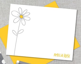 Personalized Stationery / Personalized Stationary Set / Daisy Flower Stationary / Custom Daisy Flower Flat Note Card / Daisy Thank You Note