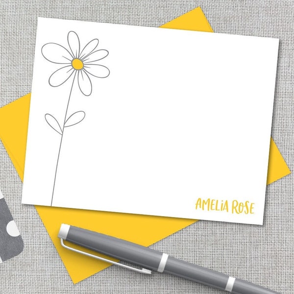 Personalized Stationery / Personalized Stationary Set / Daisy Flower Stationary / Custom Daisy Flower Flat Note Card / Daisy Thank You Note