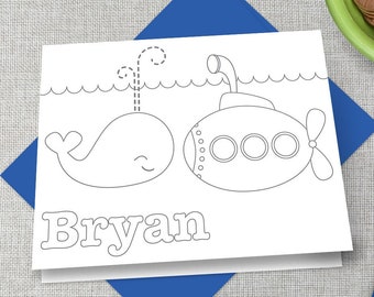 Color Your Own Children's Personalized Stationery / Customized Kid’s Coloring Thank You Note Cards / Cute Boat Stationary / Boat Note Cards
