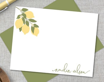 Personalized Stationery / Personalized Stationary Set / Lemon Stationary / Custom Lemon Flat Note Card / Summer Lemon Blossom Thank You Note