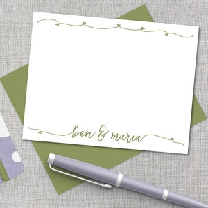 Personalized Stationery / Personalized Stationary Set / Hearts Custom Monogram Stationary / Couples & Wedding Shower Flat Note Card Set