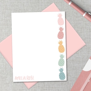 Personalized Stationery / Personalized Stationary Set / Pink Pineapple Stationary / Custom Pineapple Flat Note Card / Summer Thank You Note