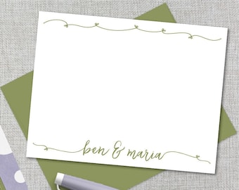 Personalized Stationery / Personalized Stationary Set / Hearts Custom Monogram Stationary / Couples & Wedding Shower Flat Note Card Set