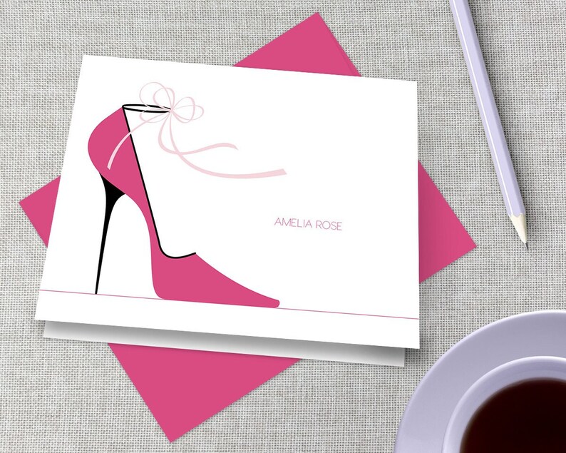 Personalized Stationery / Personalized Stationary Set / High Heels Custom Stationary / Stiletto Stationary / Girl's Personalized Thank You image 1