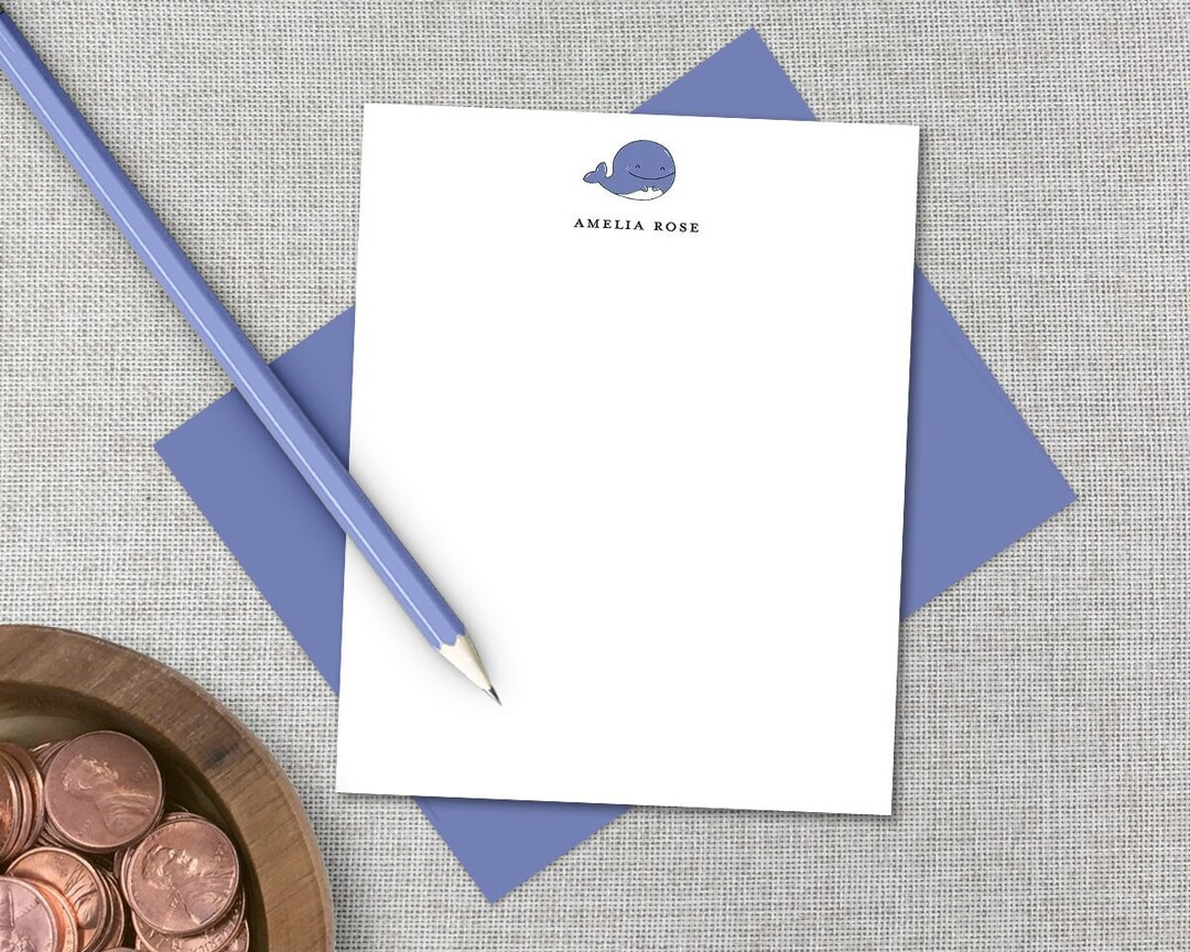 Personalized Stationery / Personalized Whale Stationary Set / Custom